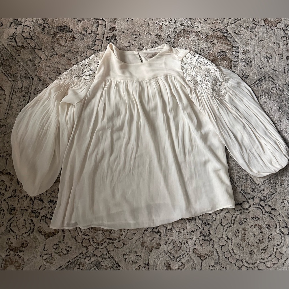 LOFT Cream Blouse with Lace Detail